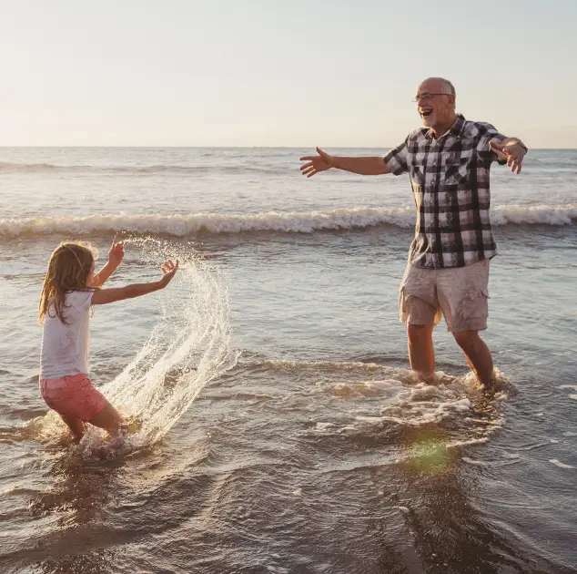 Family plays in the water